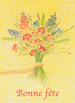Carte religieux, saints et fêtes diverses Bonne fête et bouquet à la gouache